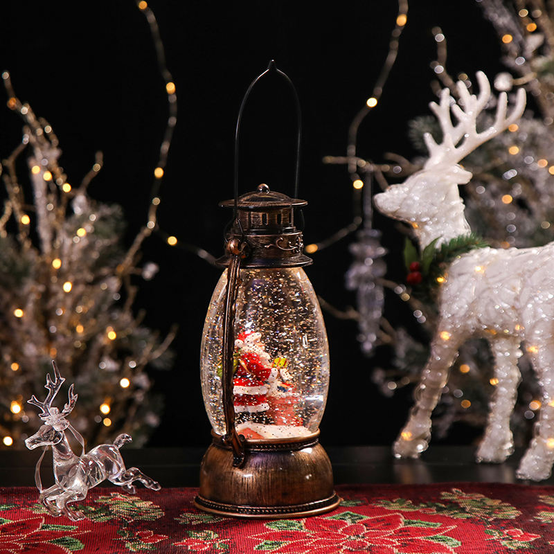 Christmas Gift Snow Globe Lantern Spinning Water Glittering Music Santa on Roof Snowman