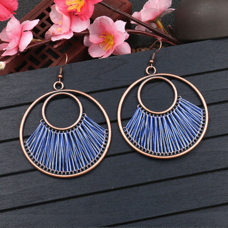 Boho Earrings-Blue-hot-selling fringed earrings, fabric woolen earrings, handmade circle earrings, delicate jewelry