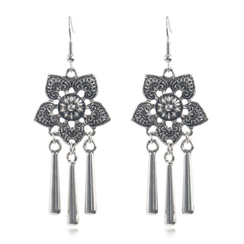 Boho Earrings-Black-Fashion Simple Fabric Flower Earrings Female Creative Multilayer Tassel Earrings Bohemian Holiday Jewelry