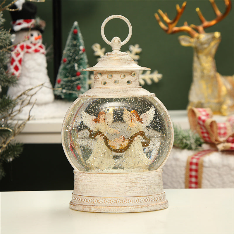 Christmas Snow Globe Oval Lantern Angel with Music Battery Operated Gifts Angle