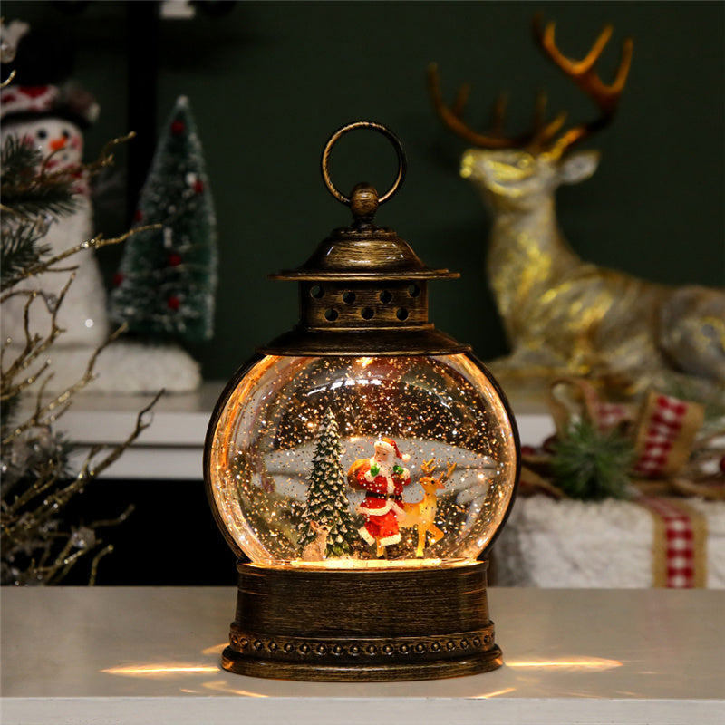 Christmas Water Snow Globe SWIRLING Lighted Lantern Santa Chimney Musical Lamp