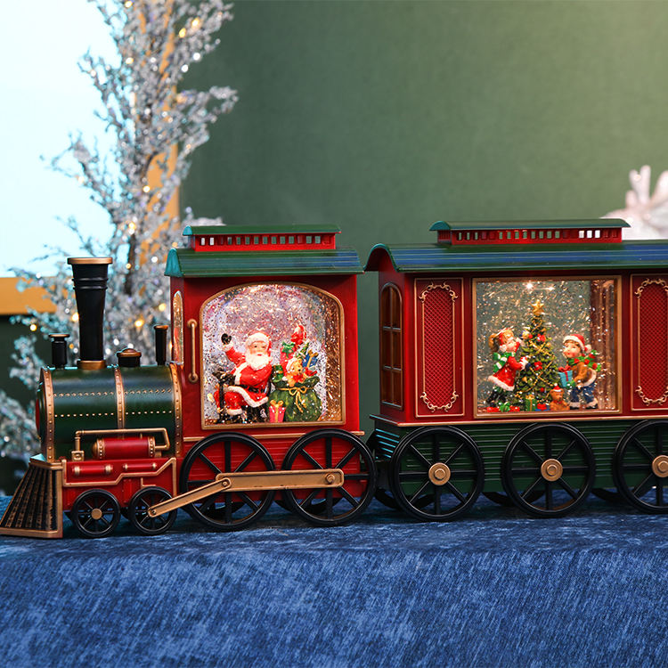 Santa Lighted Snow Globe Train Spinning Water Swirling Glitter Christmas Decor