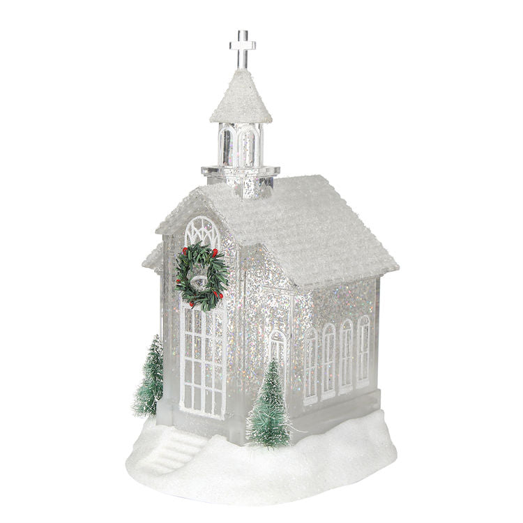 Church Snow Globe LED Acrylic Glitter Shimmer White Wedding Chapel Decorative